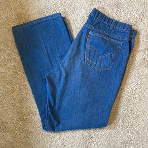 Levi’s orange tabs, 70s stretch denim.